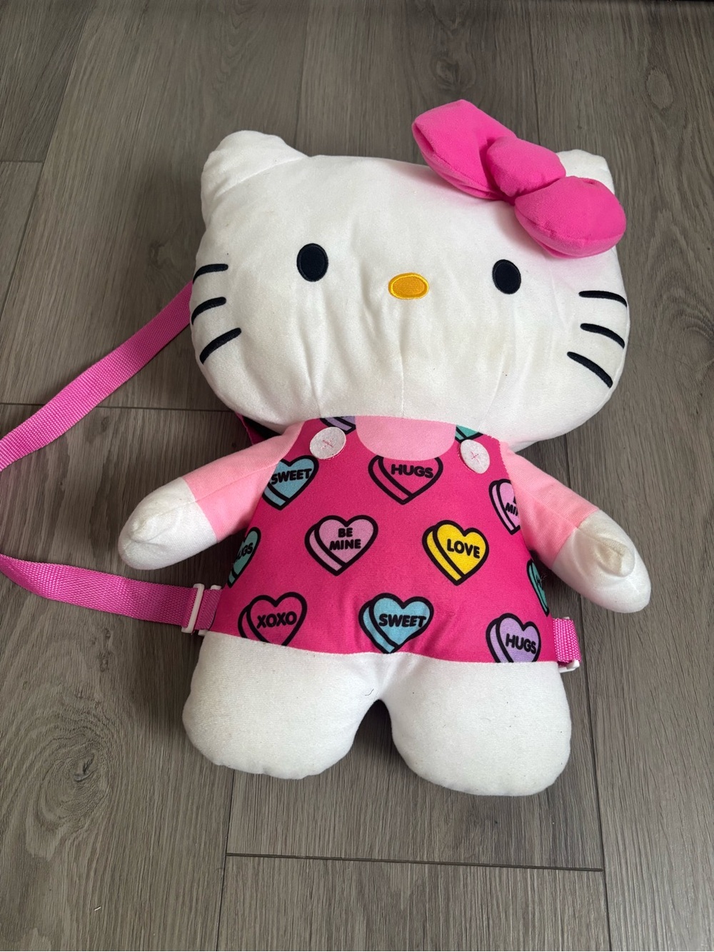 Hello Kitty Plush Backpack in White and Bright Pink with Heart Dress